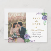 Elegantes Lilac Succulents Foto Save the Date Ankündigung (Vorderseite)