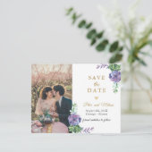 Elegantes Lilac Succulents Foto Save the Date Ankündigung (Stehend Vorderseite)