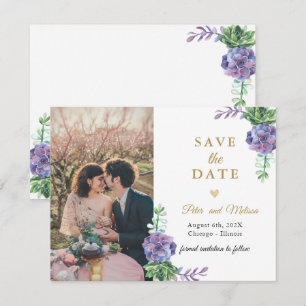 Elegantes Lilac Succulents Foto Save the Date Ankündigung