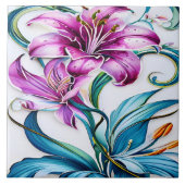 Elegantes Lily Artwork mit lebhaften Farben Fliese (Vorderseite)