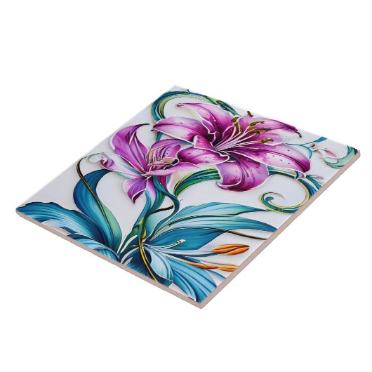 Elegantes Lily Artwork mit lebhaften Farben Fliese (Seite)