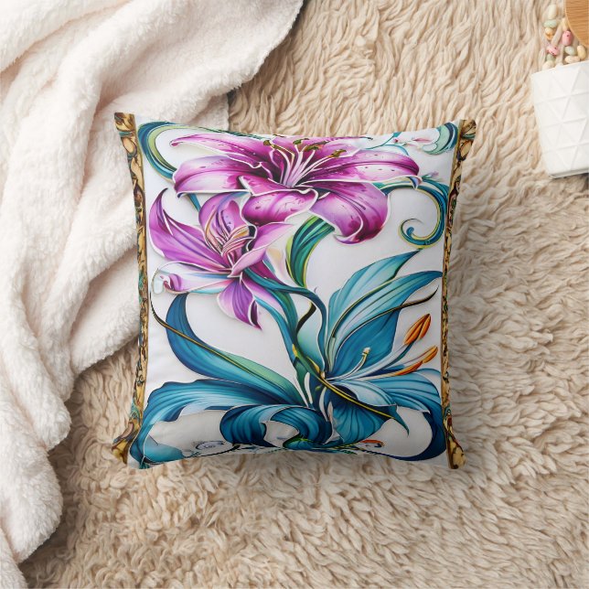 Elegantes Lily Artwork mit lebhaften Farben Kissen (Decke)