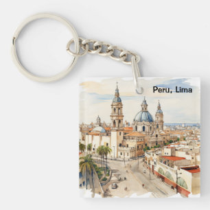 Elegantes Lima Peru Aquarell Panorama-Ansicht Schlüsselanhänger