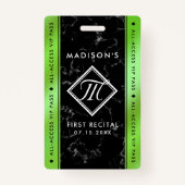 Elegantes Lime Green Foil Black Marble VIP Event Ausweis (Vorderseite)