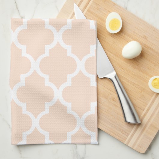 Elegantes Linen Beige Quatrefolienmuster Geschirrtuch (Viertel Falte)