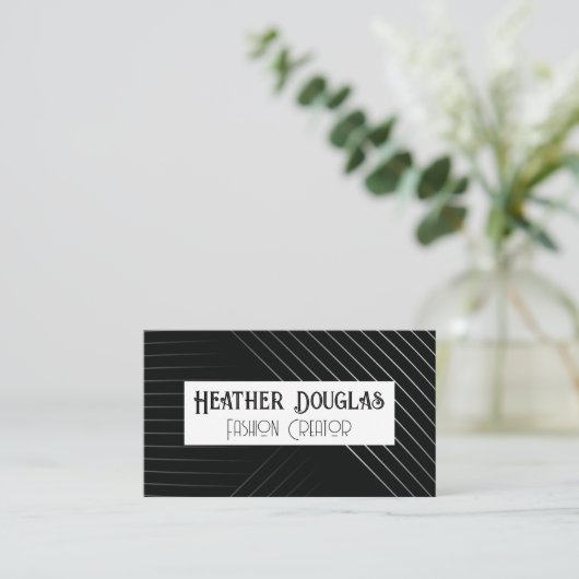 Elegantes Linienmuster | Klassisches Schwarz-weiß Visitenkarte (Stehend Vorderseite)