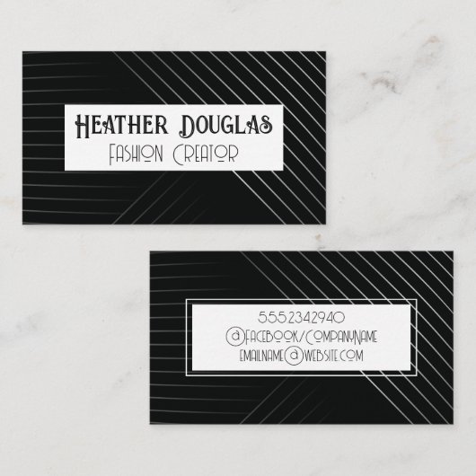 Elegantes Linienmuster | Klassisches Schwarz-weiß Visitenkarte (Vorne/Hinten)