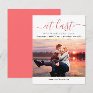 Elegantes Living Coral Foto Modernes Save the Date Einladung