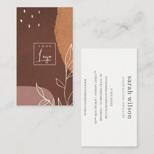 Elegantes Logo Abstrakt braun-orange Blätter Visitenkarte (Vorne/Hinten)