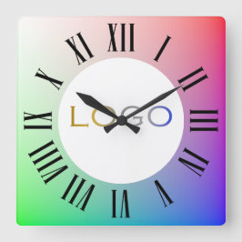 Elegantes Logo-Foto, farbenfrohe Pastel-Regenbogen Quadratische Wanduhr