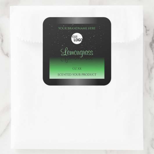 Elegantes Logo für den Glitzer "Black and Green Pr Quadratischer Aufkleber (Tasche)