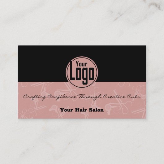 Elegantes Logo für den Schwarz-Rosa-Friseur Visitenkarte (Vorderseite)