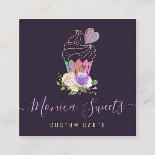 Elegantes Logo für kundenspezifische Konditorei Quadratische Visitenkarte (Vorderseite)