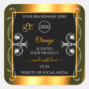 Elegantes Logo für Orange Black Glamour Product La Quadratischer Aufkleber