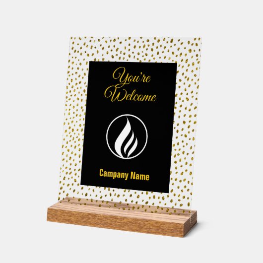 Elegantes Logo, goldene Punkte schwarz Acrylschild (Winkel)