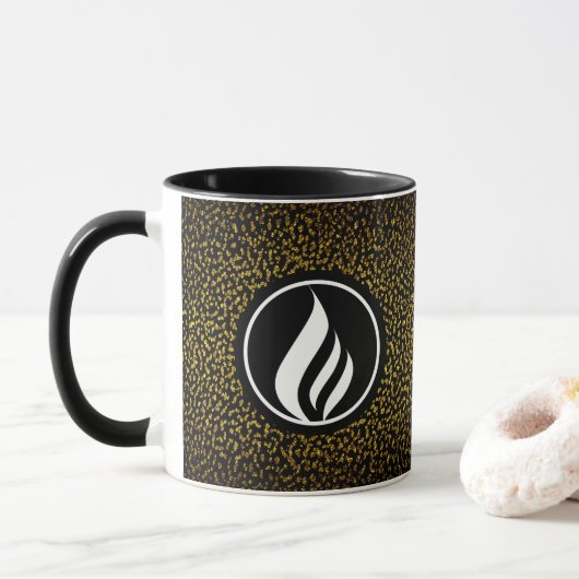 Elegantes Logo, goldene Punkte schwarz Tasse (Mit Donut)