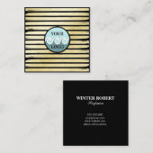 Elegantes Logo, schwarze Goldfolie gestreift Quadratische Visitenkarte (Vorne/Hinten)