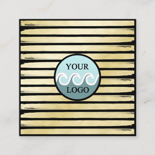 Elegantes Logo, schwarze Goldfolie gestreift Quadratische Visitenkarte (Vorderseite)