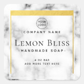 Elegantes Logo, weiße Marmorrandmarke Quadratischer Aufkleber (Vorderseite)