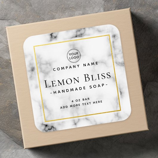 Elegantes Logo, weiße Marmorrandmarke Quadratischer Aufkleber