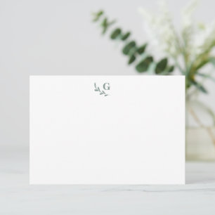 Elegantes Lorbeer-Monogramm Chic Salbei-Grün Flach Mitteilungskarte