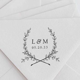 Elegantes Lorbeer-Monogramm-Hochzeit-Save-the-Date Gummistempel