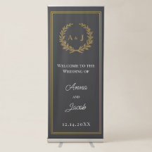Elegantes Lorbeerkranz-Monogramm-Willkommens-Hochz