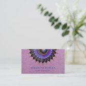 Elegantes Lotos-Blumen-Logo-Yoga-lila Hintergrund Visitenkarte (Stehend Vorderseite)