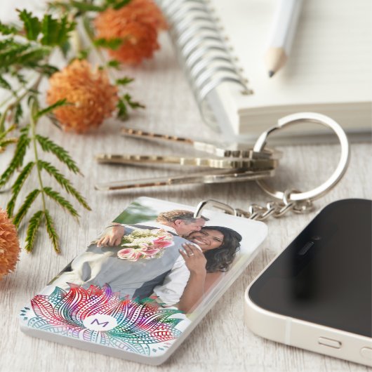 Elegantes Lotus-Blume-benutzerdefiniertes Foto Schlüsselanhänger (Vorderseite rechts)