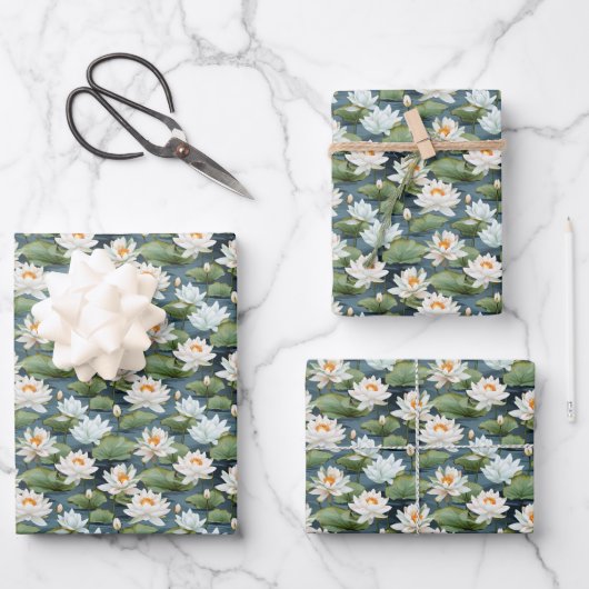 Elegantes Lotus-Blume-Fliesenmuster Geschenkpapier Set (Vorderseite)