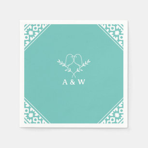 Elegantes Lovebirds Monogramm in Aquamarin Serviette