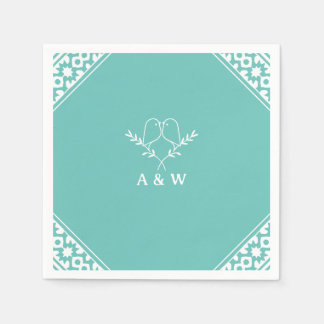 Elegantes Lovebirds Monogramm in Aquamarin Serviette