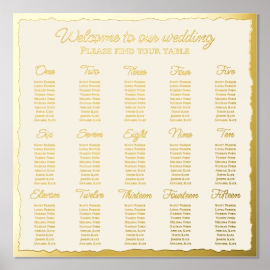 Elegantes Luxe Gold Edge Ecru Foil Seating Chart Foliendrucke (Vorderseite)