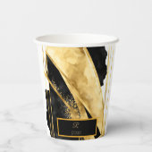 Elegantes Luxuriöses Black Gold Monogram Modern Gl Pappbecher (Rückseite)