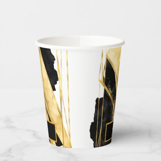 Elegantes Luxuriöses Black Gold Monogram Modern Gl Pappbecher (Links)