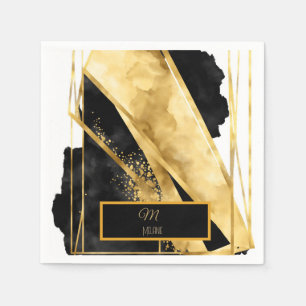 Elegantes Luxuriöses Black Gold Monogram Modern Gl Serviette