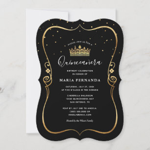 Elegantes Luxuriöses Gold und Black Quinceanera Einladung