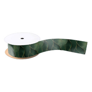 Elegantes luxuriöses Green und Gold Swirl Muster Satinband