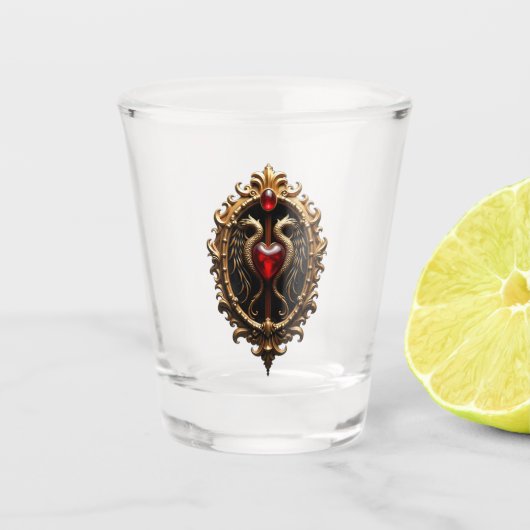 Elegantes luxuriöses Herzemblem. Schnapsglas (Vorderseite)