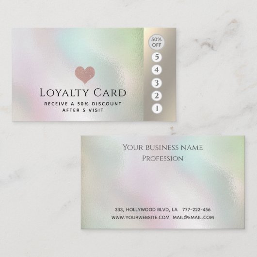 Elegantes luxuriöses holografisches rosa Herz Treuekarte (Vorne/Hinten)