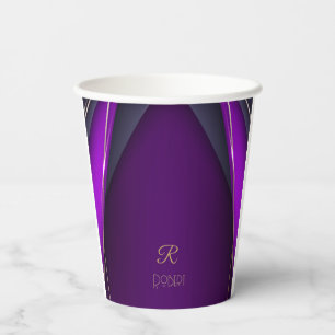 Elegantes Luxuriöses Lila Gold Monogram Modern Gla Pappbecher