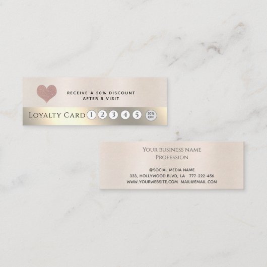 Elegantes luxuriöses metallisches Perlrosa Herz Treuekarte (Vorne/Hinten)