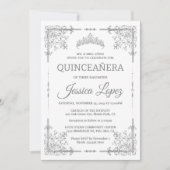 Elegantes Luxuriöses Weiß und Gray Quinceanera Einladung (Vorderseite)
