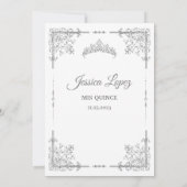 Elegantes Luxuriöses Weiß und Gray Quinceanera Einladung (Rückseite)
