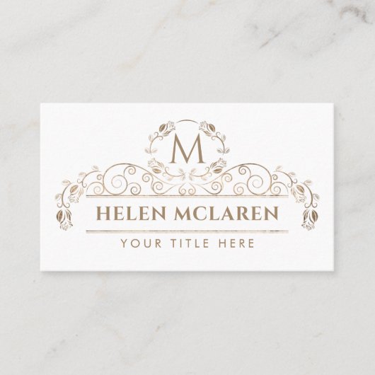 Elegantes Luxury Gold Monogramm mit Rose Business Visitenkarte (Vorderseite)