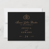Elegantes Luxus Black Gold Ring Monogram Foto Save The Date (Vorderseite)