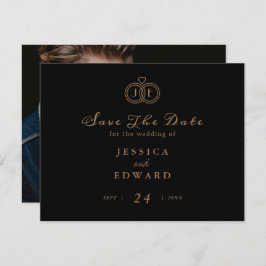 Elegantes Luxus Black Gold Ring Monogram Foto Save The Date