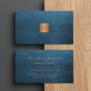 Elegantes Luxus-Blau-Kupfer-Monogramm Visitenkarte