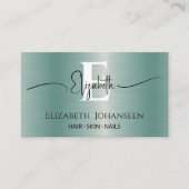 Elegantes Luxus Blue Brushed Metal Girly Monogram Visitenkarte (Vorderseite)