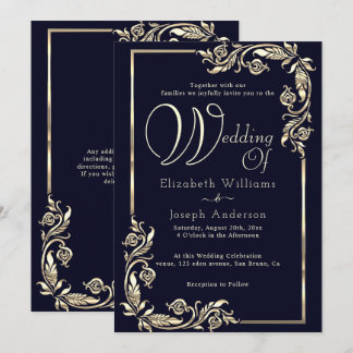 Elegantes Luxus-Budget Gold Blumenrahmen Hochzeit  Einladung